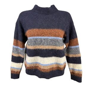 PART TWO Copenhagen Stripe‎ Fuzzy Mohair Alpaca-Blend Navy Multi Sweater L